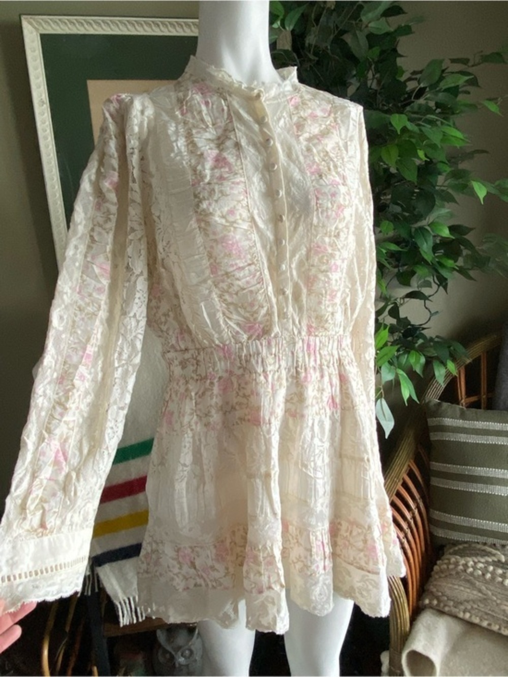 LoveShackFancy White Lace-Trim Dress